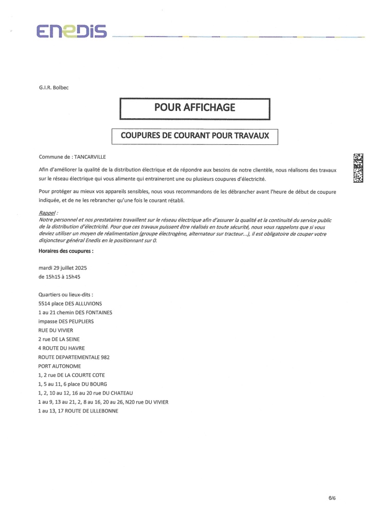 Coupure de courant pour travaux