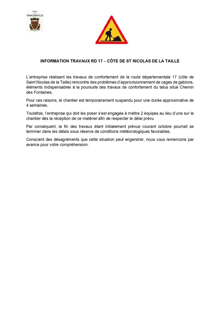 Travaux Côte de Saint Nicolas