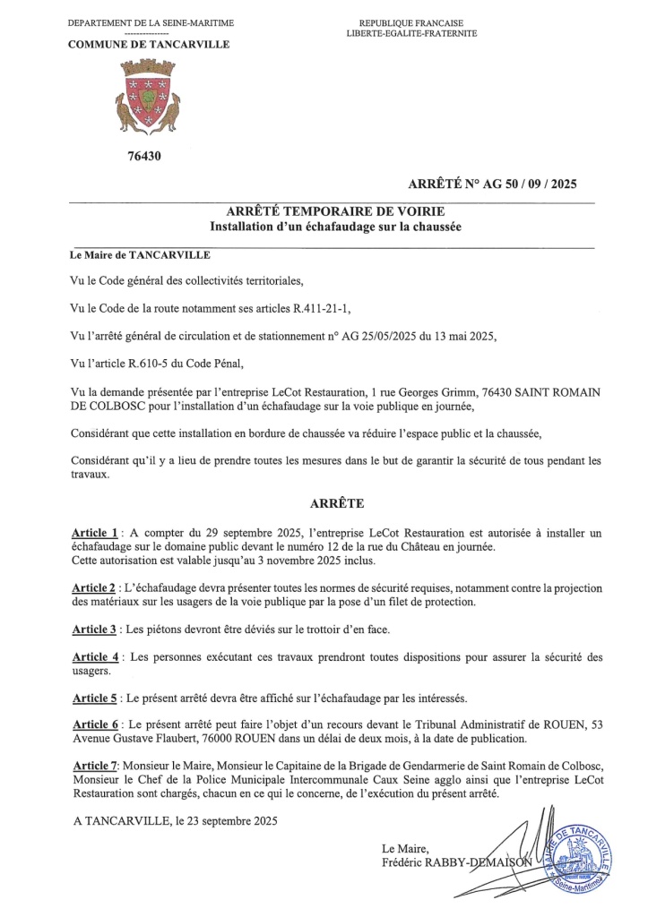 Arrêté temporaire de voirie