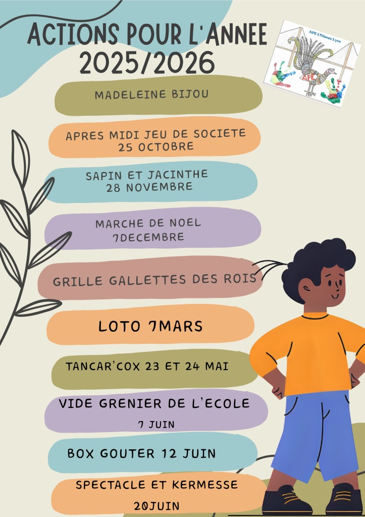 Programme 2025/2026 de l'APE L'oiseau Lyre