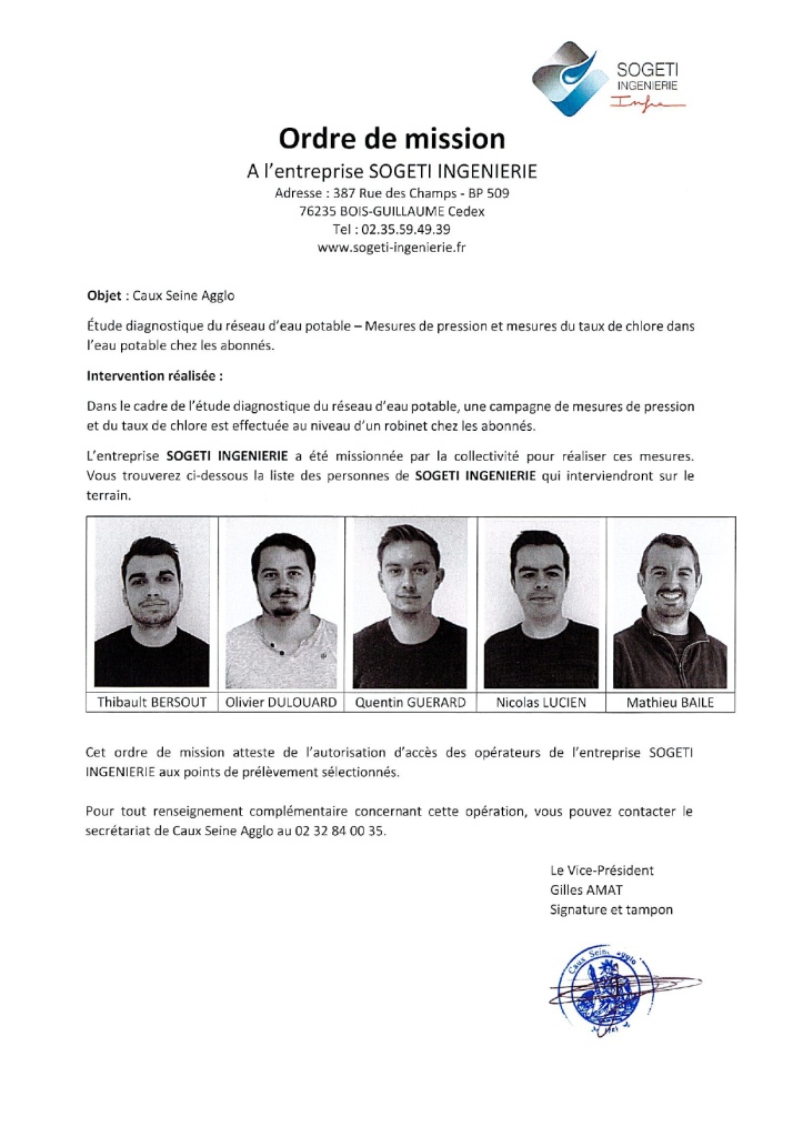 Campagne de mesures de pression et d'analyse du chlore