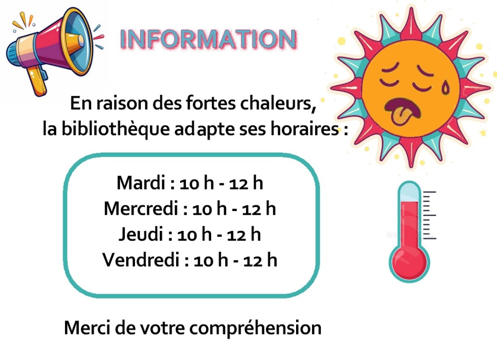 Canicule - Adaptation des horaires de la bibliothèque