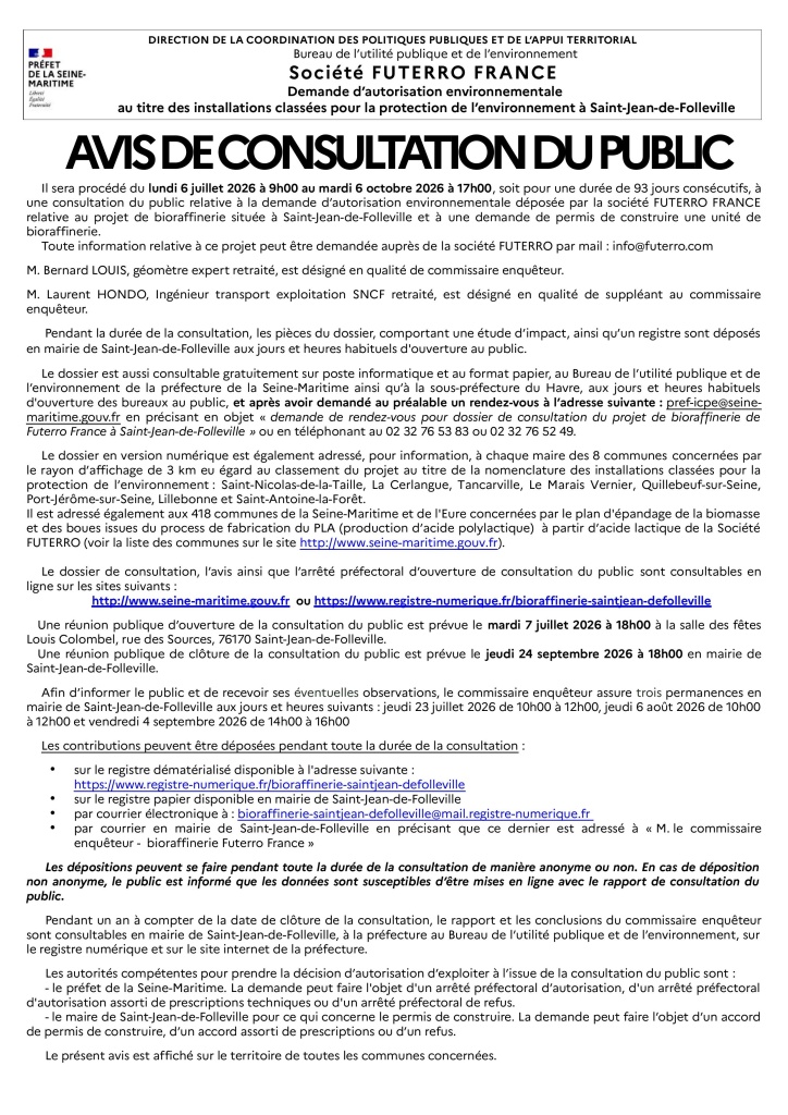 Avis de consultation du public