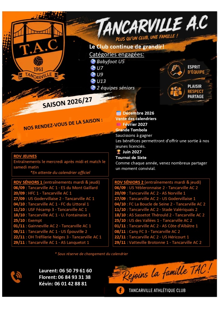 Les rendez-vous du TAC pour la saison 2026/2027
