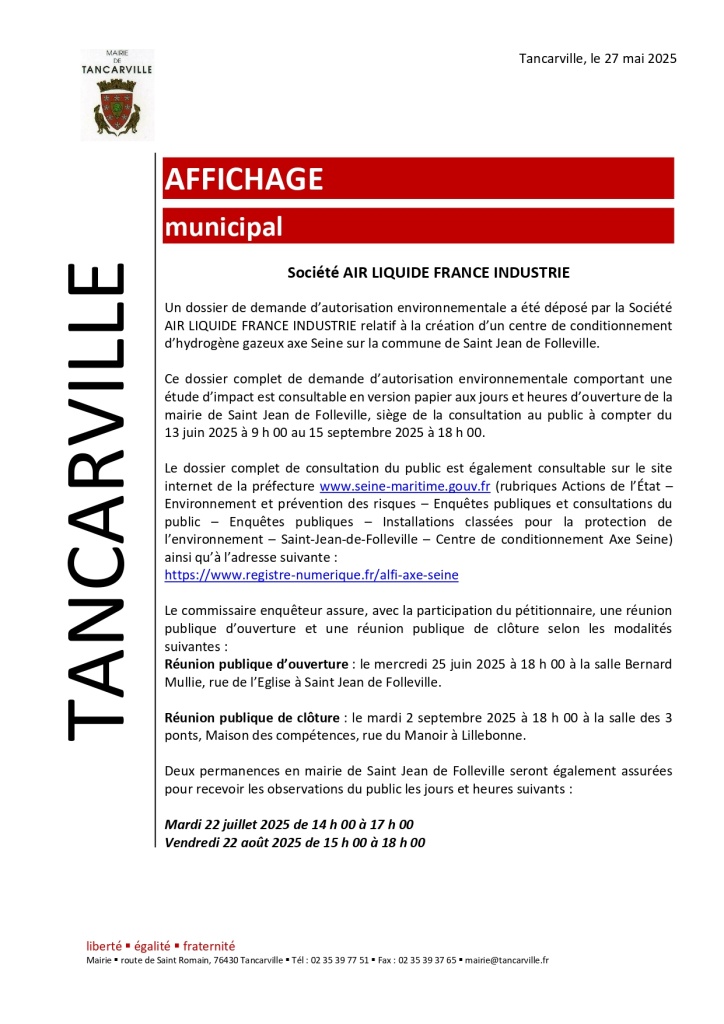 Consultation du public - Projet de la société Air Liquide France Industrie